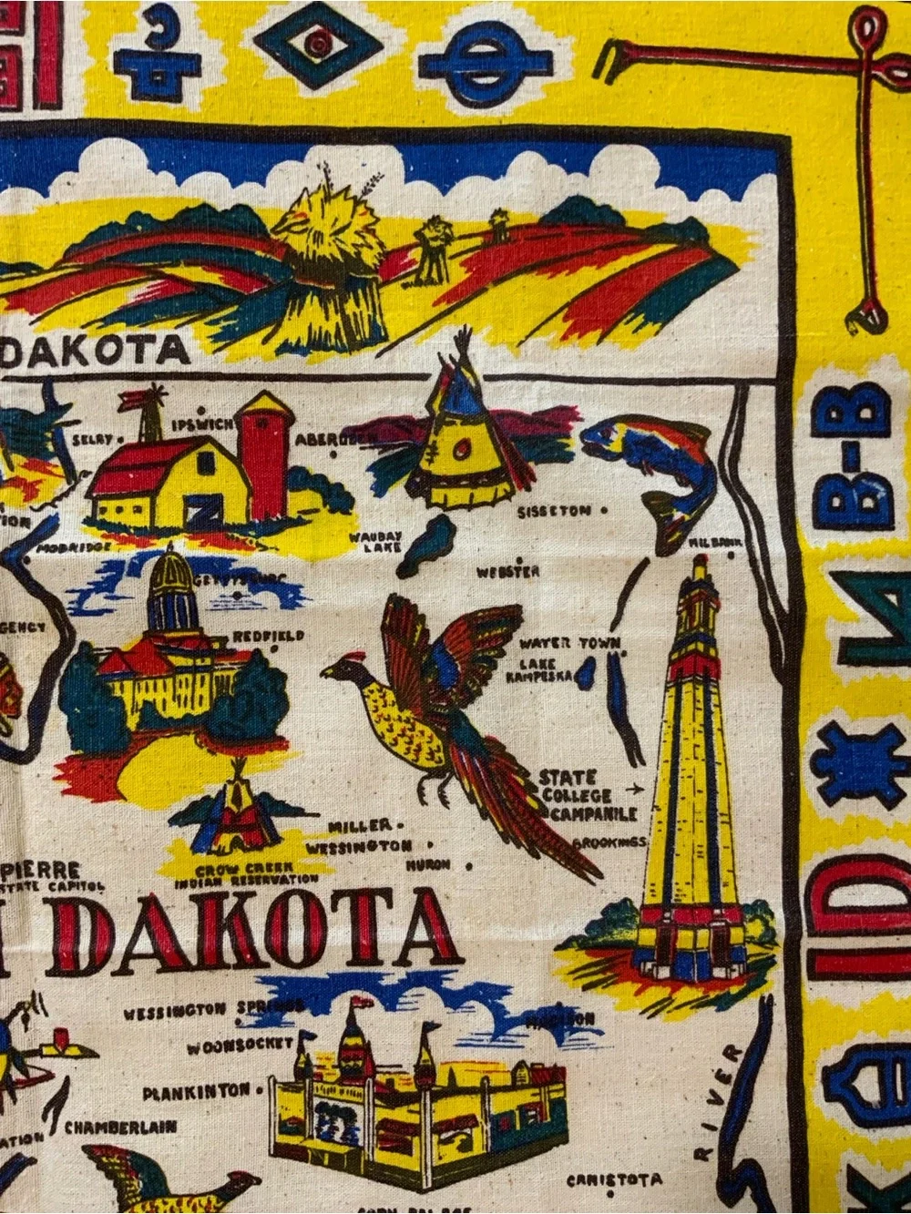 South Dakota Vintage-Style Cotton Wall Art in Yellow, Red, Blue - Picture 4 of 7